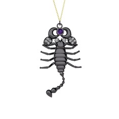 Mya Akrep Kolye - Ametist ve swarovski 925 ayar siyah rodyum kaplama gümüş kolye (40 cm altın rolo zincir) #pt0j15