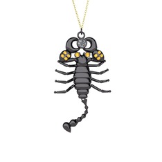 Mya Akrep Kolye - Swarovski ve sitrin 925 ayar siyah rodyum kaplama gümüş kolye (40 cm altın rolo zincir) #pztij