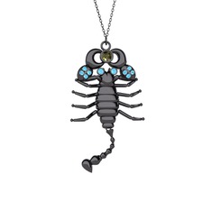 Mya Akrep Kolye - Peridot ve akuamarin 925 ayar siyah rodyum kaplama gümüş kolye (40 cm gümüş rolo zincir) #qmjhaf