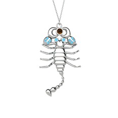 Mya Akrep Kolye - Dumanlı kuvars ve akuamarin 14 ayar beyaz altın kolye (40 cm beyaz altın rolo zincir) #sichkj