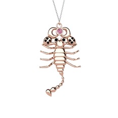 Mya Akrep Kolye - Pembe kuvars ve siyah zirkon 14 ayar rose altın kolye (40 cm beyaz altın rolo zincir) #sy5w89