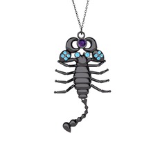 Mya Akrep Kolye - Ametist ve akuamarin 925 ayar siyah rodyum kaplama gümüş kolye (40 cm gümüş rolo zincir) #twg5ug