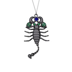 Mya Akrep Kolye - Lab safir ve yeşil kuvars 925 ayar siyah rodyum kaplama gümüş kolye (40 cm beyaz altın rolo zincir) #vc8az5