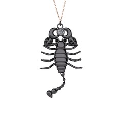 Mya Akrep Kolye - Swarovski ve siyah zirkon 925 ayar siyah rodyum kaplama gümüş kolye (40 cm rose altın rolo zincir) #w6klmg