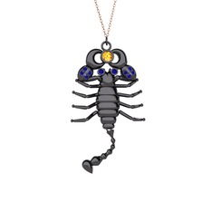 Sitrin ve lab safir 925 ayar siyah rodyum kaplama gümüş kolye (40 cm rose altın rolo zincir)