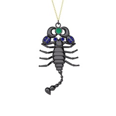 Mya Akrep Kolye - Kök zümrüt ve lab safir 925 ayar siyah rodyum kaplama gümüş kolye (40 cm altın rolo zincir) #wp1orm