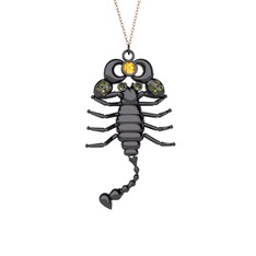 Mya Akrep Kolye - Sitrin ve peridot 925 ayar siyah rodyum kaplama gümüş kolye (40 cm rose altın rolo zincir) #wpjsjo