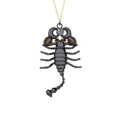Swarovski ve dumanlı kuvars 925 ayar siyah rodyum kaplama gümüş kolye (40 cm altın rolo zincir)