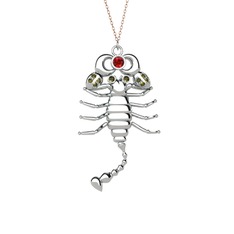 Mya Akrep Kolye - Garnet ve peridot 18 ayar beyaz altın kolye (40 cm rose altın rolo zincir) #yzm815