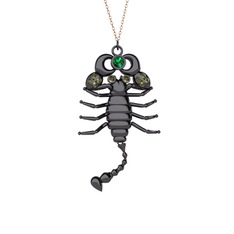 Yeşil kuvars ve peridot 925 ayar siyah rodyum kaplama gümüş kolye (40 cm rose altın rolo zincir)