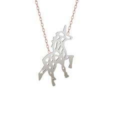 Origami Unicorn Kolye - 8 ayar beyaz altın kolye (40 cm rose altın rolo zincir) #10j2mzb