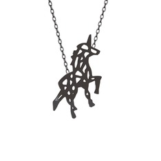 Origami Unicorn Kolye - 925 ayar siyah rodyum kaplama gümüş kolye (40 cm gümüş rolo zincir) #1xanlhi