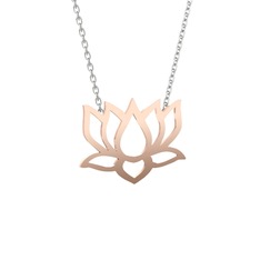 Taç Lotus Çiçeği Kolye - 14 ayar rose altın kolye (40 cm beyaz altın rolo zincir) #11u7w23