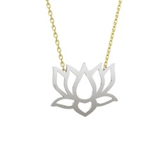 Taç Lotus Çiçeği Kolye - 8 ayar beyaz altın kolye (40 cm altın rolo zincir) #16gtgg5