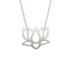Taç Lotus Çiçeği Kolye - 14 ayar beyaz altın kolye (40 cm gümüş rolo zincir) #17h4a40