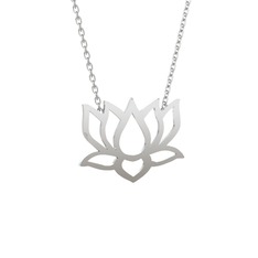 Taç Lotus Çiçeği Kolye - 925 ayar gümüş kolye (40 cm beyaz altın rolo zincir) #1czr531