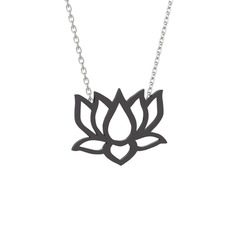 Taç Lotus Çiçeği Kolye - 925 ayar siyah rodyum kaplama gümüş kolye (40 cm beyaz altın rolo zincir) #1iqg7m5