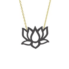 Taç Lotus Çiçeği Kolye - 925 ayar siyah rodyum kaplama gümüş kolye (40 cm altın rolo zincir) #mwyb5x