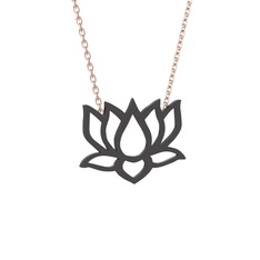 Taç Lotus Çiçeği Kolye - 925 ayar siyah rodyum kaplama gümüş kolye (40 cm rose altın rolo zincir) #n1f44a