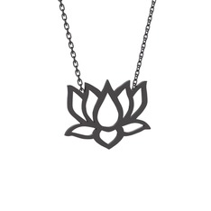Taç Lotus Çiçeği Kolye - 925 ayar siyah rodyum kaplama gümüş kolye (40 cm gümüş rolo zincir) #nezkar