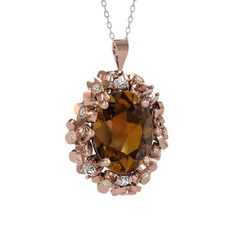 Belka Demet Kolye - Dumanlı kuvars ve swarovski 8 ayar rose altın kolye (40 cm beyaz altın rolo zincir) #10t6k9p