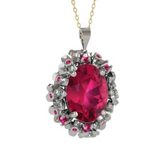 Belka Demet Kolye - Rodolit garnet 8 ayar beyaz altın kolye (40 cm altın rolo zincir) #11mqasu