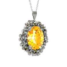 Belka Demet Kolye - Sitrin ve peridot 14 ayar beyaz altın kolye (40 cm beyaz altın rolo zincir) #11tbzec