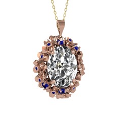 Beyaz zirkon ve lab safir 925 ayar rose altın kaplama gümüş kolye (40 cm altın rolo zincir)