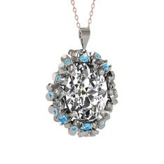Swarovski ve akuamarin 14 ayar beyaz altın kolye (40 cm rose altın rolo zincir)