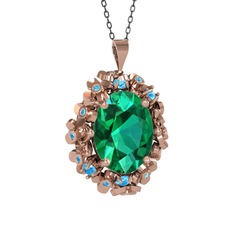 Belka Demet Kolye - Yeşil kuvars ve akuamarin 14 ayar rose altın kolye (40 cm gümüş rolo zincir) #1285q1u