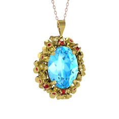 Belka Demet Kolye - Akuamarin ve garnet 14 ayar altın kolye (40 cm rose altın rolo zincir) #12p18zg