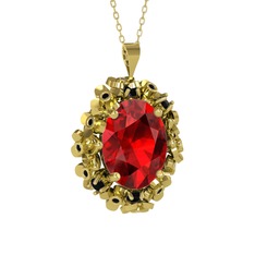 Belka Demet Kolye - Garnet ve siyah zirkon 8 ayar altın kolye (40 cm altın rolo zincir) #1320ql6