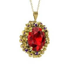 Belka Demet Kolye - Garnet ve ametist 8 ayar altın kolye (40 cm altın rolo zincir) #132f5yi