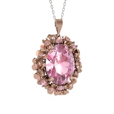 Belka Demet Kolye - Pembe kuvars 8 ayar rose altın kolye (40 cm beyaz altın rolo zincir) #13gasfp
