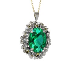 Belka Demet Kolye - Yeşil kuvars ve peridot 925 ayar gümüş kolye (40 cm altın rolo zincir) #13nlfng