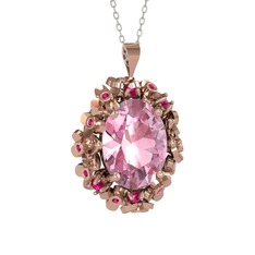 Belka Demet Kolye - Pembe kuvars ve rodolit garnet 8 ayar rose altın kolye (40 cm beyaz altın rolo zincir) #13u7bp4
