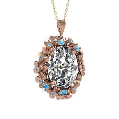 Belka Demet Kolye - Swarovski ve akuamarin 8 ayar rose altın kolye (40 cm altın rolo zincir) #13wf9vk