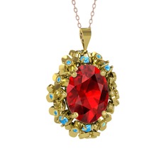 Belka Demet Kolye - Garnet ve akuamarin 18 ayar altın kolye (40 cm rose altın rolo zincir) #146zdk1