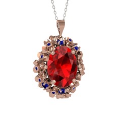 Belka Demet Kolye - Garnet ve lab safir 18 ayar rose altın kolye (40 cm beyaz altın rolo zincir) #14acxgi
