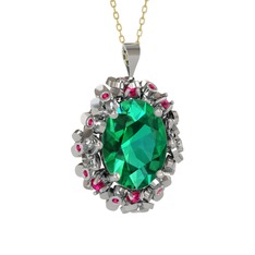 Belka Demet Kolye - Yeşil kuvars ve rodolit garnet 925 ayar gümüş kolye (40 cm altın rolo zincir) #14i7orb