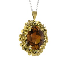 Dumanlı kuvars ve peridot 8 ayar altın kolye (40 cm beyaz altın rolo zincir)