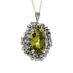 Belka Demet Kolye - Peridot ve dumanlı kuvars 8 ayar beyaz altın kolye (40 cm altın rolo zincir) #15ad9tc