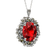 Belka Demet Kolye - Garnet ve peridot 18 ayar beyaz altın kolye (40 cm beyaz altın rolo zincir) #15sjaq