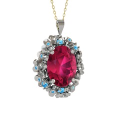 Belka Demet Kolye - Rodolit garnet ve akuamarin 14 ayar beyaz altın kolye (40 cm altın rolo zincir) #16kh1np