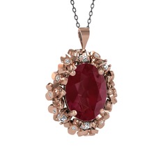 Belka Demet Kolye - Kök yakut ve swarovski 8 ayar rose altın kolye (40 cm gümüş rolo zincir) #170azrn