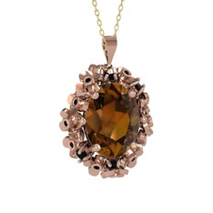 Dumanlı kuvars ve siyah zirkon 925 ayar rose altın kaplama gümüş kolye (40 cm altın rolo zincir)