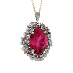 Belka Demet Kolye - Rodolit garnet ve garnet 14 ayar beyaz altın kolye (40 cm altın rolo zincir) #177isqa