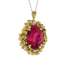 Belka Demet Kolye - Rodolit garnet ve pembe kuvars 18 ayar altın kolye (40 cm beyaz altın rolo zincir) #17ht9il