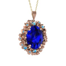 Belka Demet Kolye - Lab safir ve akuamarin 18 ayar rose altın kolye (40 cm altın rolo zincir) #17xbhnd