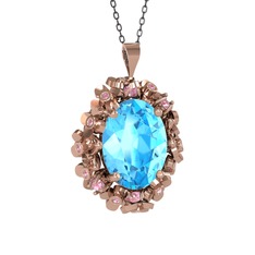 Belka Demet Kolye - Akuamarin ve pembe kuvars 8 ayar rose altın kolye (40 cm gümüş rolo zincir) #1811yr4
